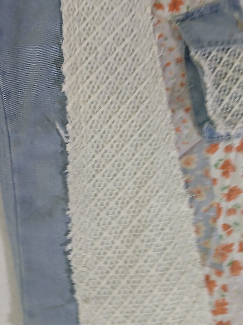 POL Light Wash Patchwork Flare Jeans with Orange Floral & Cream Crochet - Picture 3 of 8